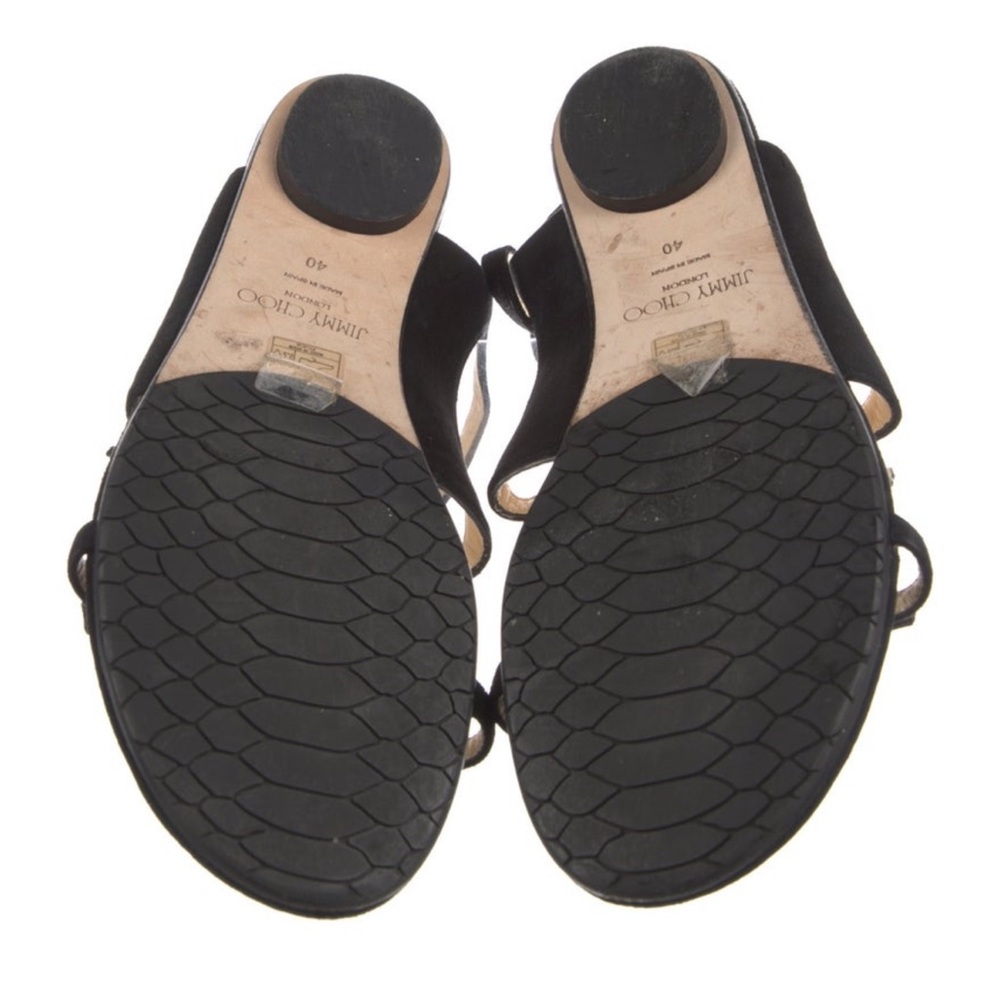 Jimmy Choo Naia black Suede Crystal Buckle Gladiator Flat Sandals 40 - Picture 3 of 4